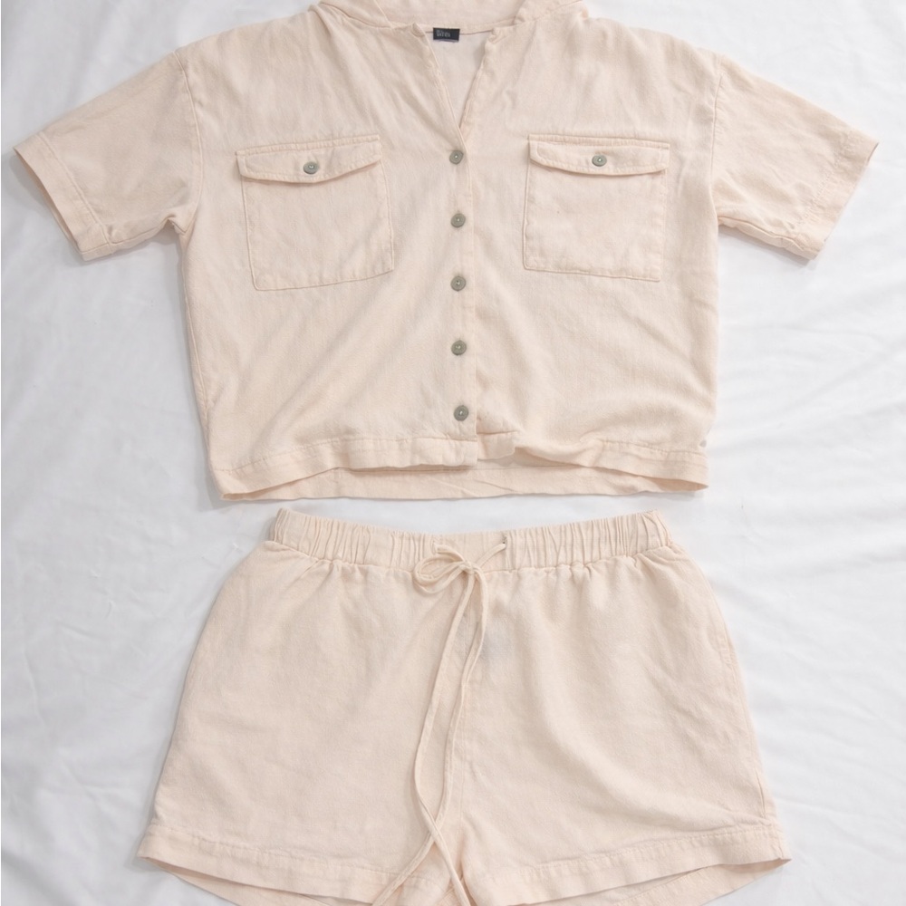 Cream Button-Up Shirt and Shorts Set